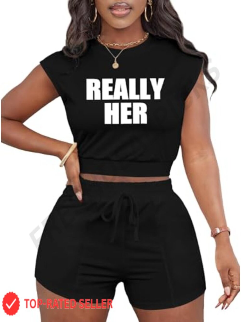 Women's 2 Piece Short Set Cap Sleeve Crop Top High Waisted Shorts with Pockets,